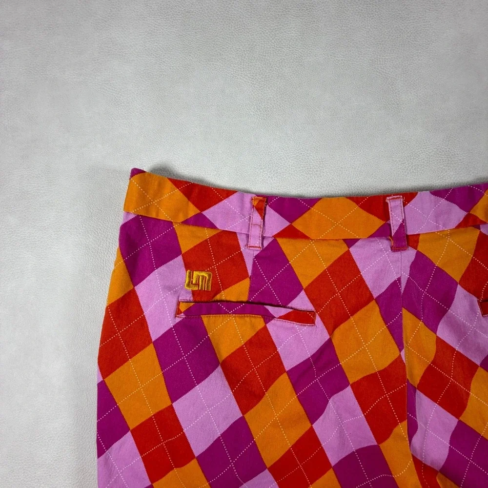 Loudmouth Golf Mens 42 Argyle Shorts Pink Orange Red Diamond Pattern Bold